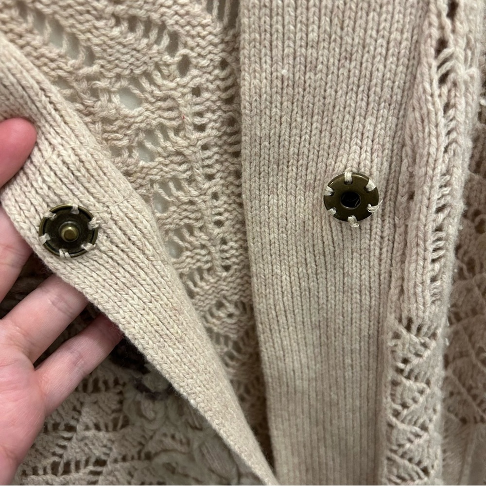 Anthropologie Field Flower Cardigan small tan beige wool cashmere crochet - Picture 6 of 13
